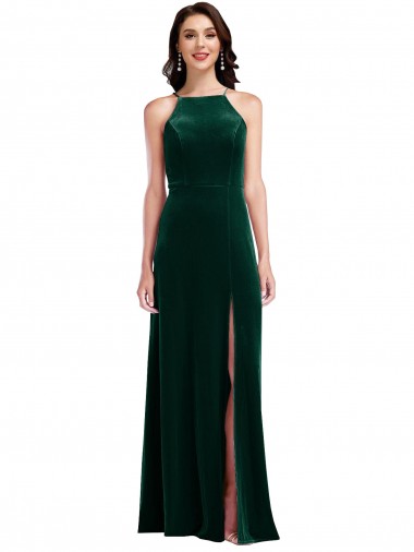 Sleeveless Dark Green A-Line Halter Neck Semi Formal Evening Dress / Prom Dress / Bridesmaid Dress Mississauga