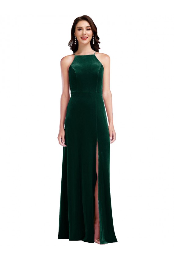 Sleeveless Dark Green A-Line Halter Neck Semi Formal Evening Dress / Prom Dress / Bridesmaid Dress Mississauga