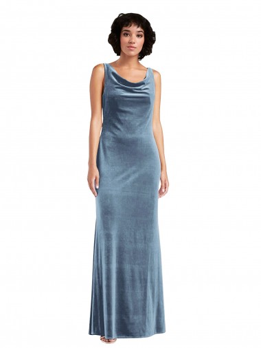 Sleeveless Dusty Blue V-Back Sheath Cowl Neck Evening Dress / Bridesmaid Dress Mississauga