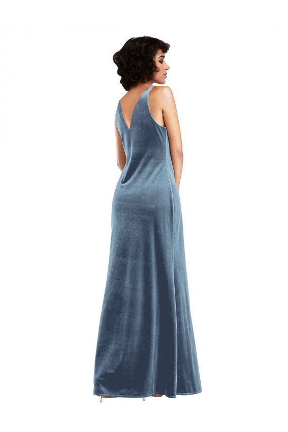 Sleeveless Dusty Blue V-Back Sheath Cowl Neck Evening Dress / Bridesmaid Dress Mississauga