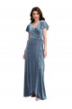 Flutter Sleeves Dusty Blue A-Line V-Neck Black Tie Evening Gown / Prom Dress / Bridesmaid Dress Mississauga