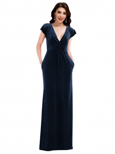 Flutter Sleeves Dark Navy A-Line V-Neck Formal Dress / Bridesmaid Dress Mississauga