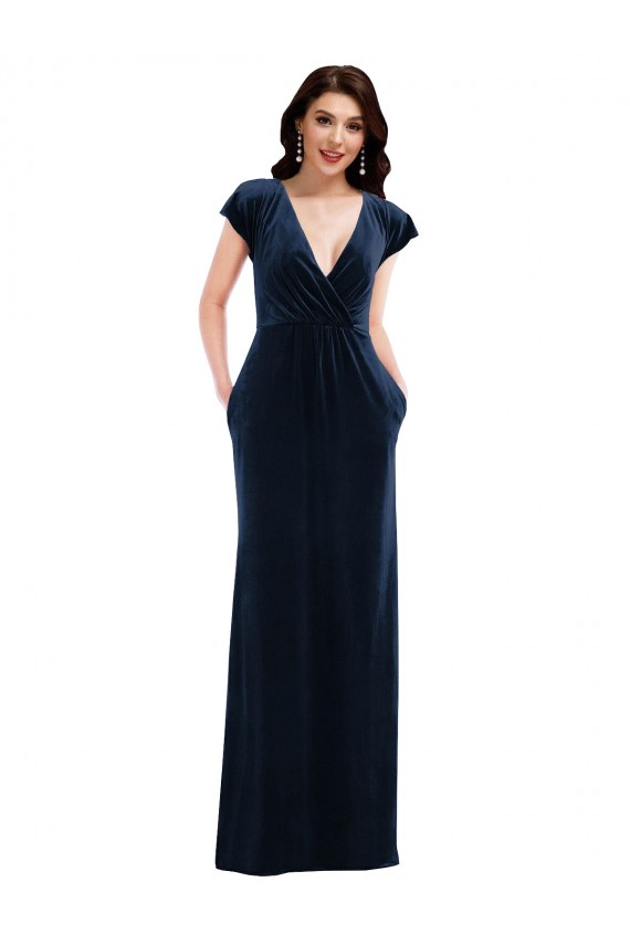 Flutter Sleeves Dark Navy A-Line V-Neck Formal Dress / Bridesmaid Dress Mississauga