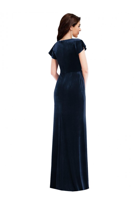 Flutter Sleeves Dark Navy A-Line V-Neck Formal Dress / Bridesmaid Dress Mississauga