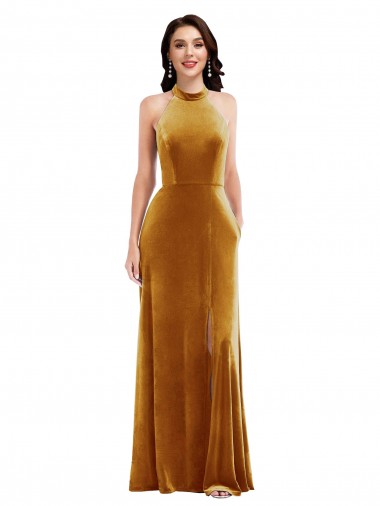 Sleeveless Gold Keyhole Back Trumpet Halter Neck Semi Formal Evening Dress / Prom Dress / Bridesmaid Dress Mississauga