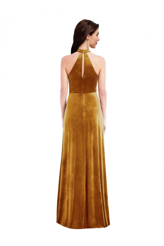 Sleeveless Gold Keyhole Back Trumpet Halter Neck Semi Formal Evening Dress / Prom Dress / Bridesmaid Dress Mississauga