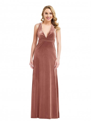 Sleeveless Cinnamon Rose Criss Cross Open Back A-Line V-Neck Bridesmaid Dress / Evening Dress Mississauga