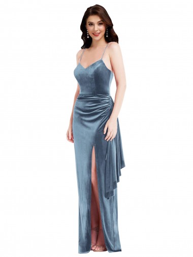 Sleeveless Dusty Blue Low Back Trumpet Spaghetti Straps Formal Evening Gown / Prom Dress / Bridesmaid Dress Mississauga