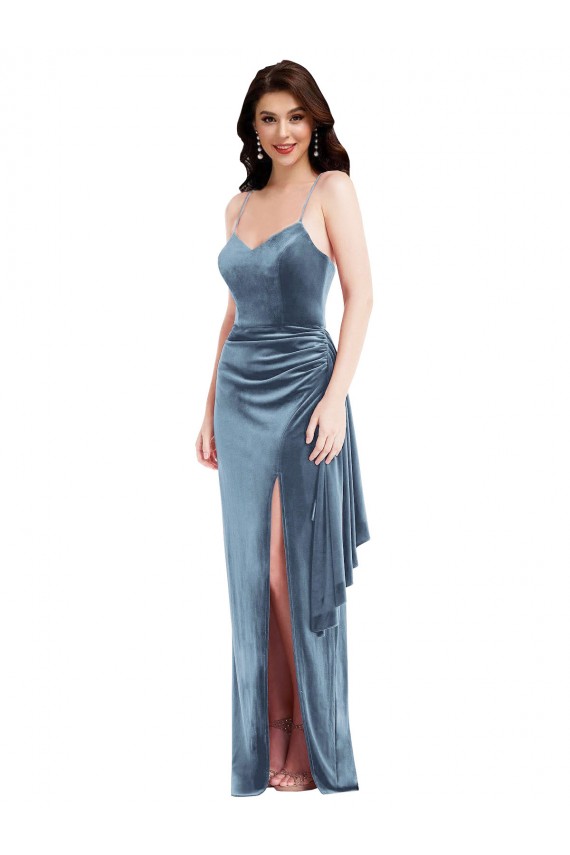 Sleeveless Dusty Blue Low Back Trumpet Spaghetti Straps Formal Evening Gown / Prom Dress / Bridesmaid Dress Mississauga