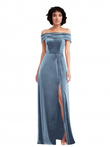 Sleeveless Dusty Blue A-Line Off the Shoulder Semi Formal Evening Dress / Prom Dress / Bridesmaid Dress Mississauga