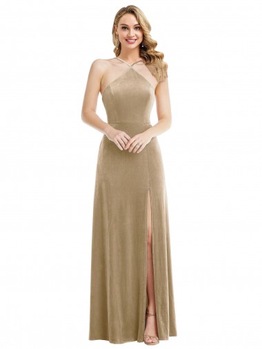 Sleeveless Champagne Open Back A-Line Halter Neck Semi Formal Evening Dress / Prom Dress / Bridesmaid Dress Mississauga
