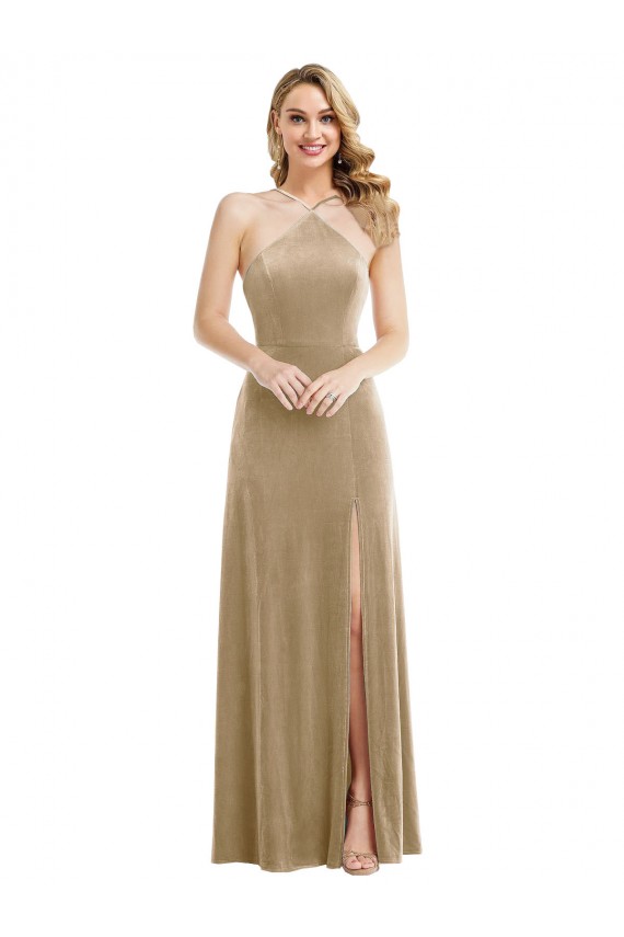 Sleeveless Champagne Open Back A-Line Halter Neck Semi Formal Evening Dress / Prom Dress / Bridesmaid Dress Mississauga