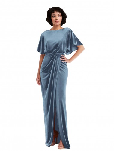 Flutter Sleeves Dusty Blue Open Back Sheath Semi Formal Evening Dress / Prom Dress / Bridesmaid Dress Mississauga