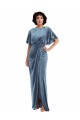 Flutter Sleeves Dusty Blue Open Back Sheath Semi Formal Evening Dress / Prom Dress / Bridesmaid Dress Mississauga