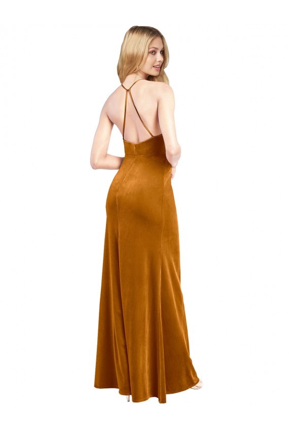 Sleeveless Gold Criss Cross Open Back A-Line Halter Neck Formal Evening Gown / Prom Dress / Bridesmaid Dress Mississauga