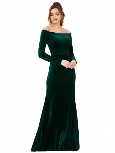 Long Sleeves Dark Green Sheath Off the Shoulder Formal Evening Gown / Prom Dress / Bridesmaid Dress Mississauga