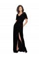 Short Split Sleeves Black V-Back A-Line V-Neck Bridesmaid Dress Mississauga
