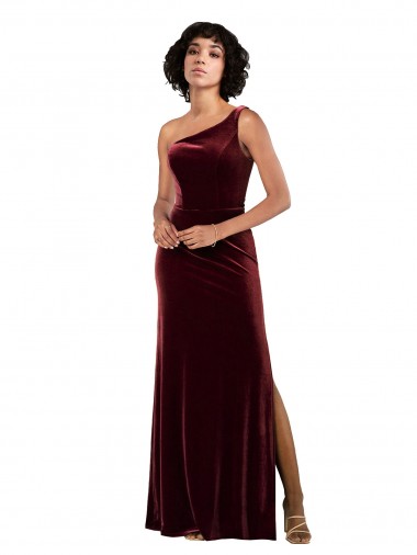 Sleeveless Burgundy Column One Shoulder Formal Evening Gown / Prom Dress / Bridesmaid Dress Mississauga