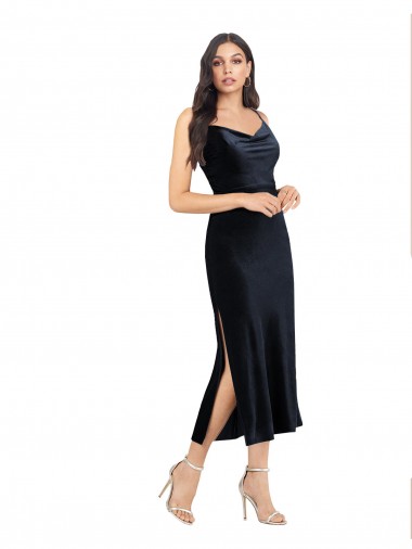 Sleeveless Dark Navy Low Back Column Cowl Neck Formal Evening Gown / Prom Dress / Bridesmaid Dress Mississauga