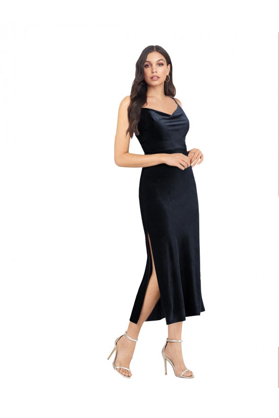 Sleeveless Dark Navy Low Back Column Cowl Neck Formal Evening Gown / Prom Dress / Bridesmaid Dress Mississauga