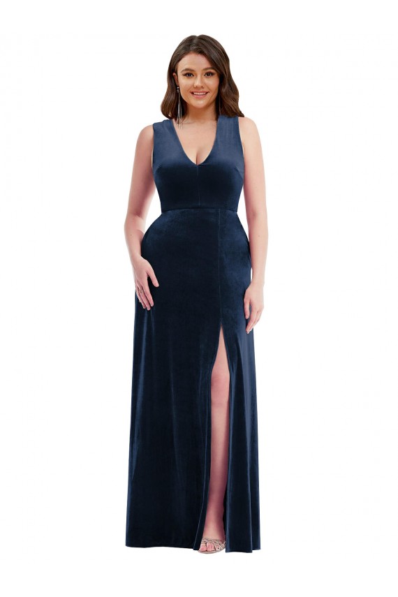 Sleeveless Dark Navy Sheath V-Neck Formal Plus Size Evening Gown / Prom Dress / Bridesmaid Dress Mississauga