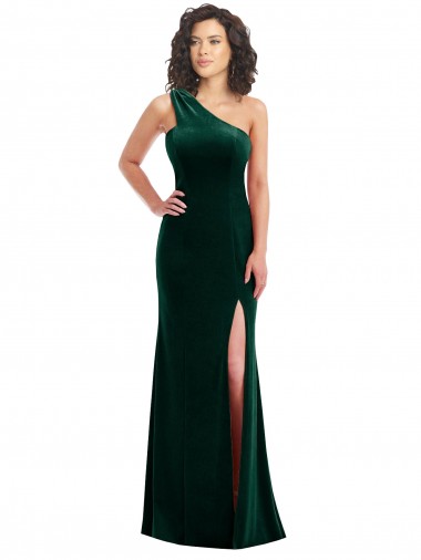 Sleeveless Dark Green Trumpet One Shoulder Black Tie Prom Dress / Bridesmaid Dress Mississauga