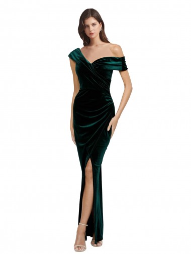Sleeveless Dark Green Sheath Off the Shoulder High Low Evening Gown / Prom Dress / Bridesmaid Dress Mississauga