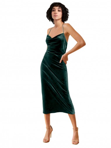 Sleeveless Dark Green Criss Cross Open Back Sheath Spaghetti Straps Formal Dress / Bridesmaid Dress Mississauga