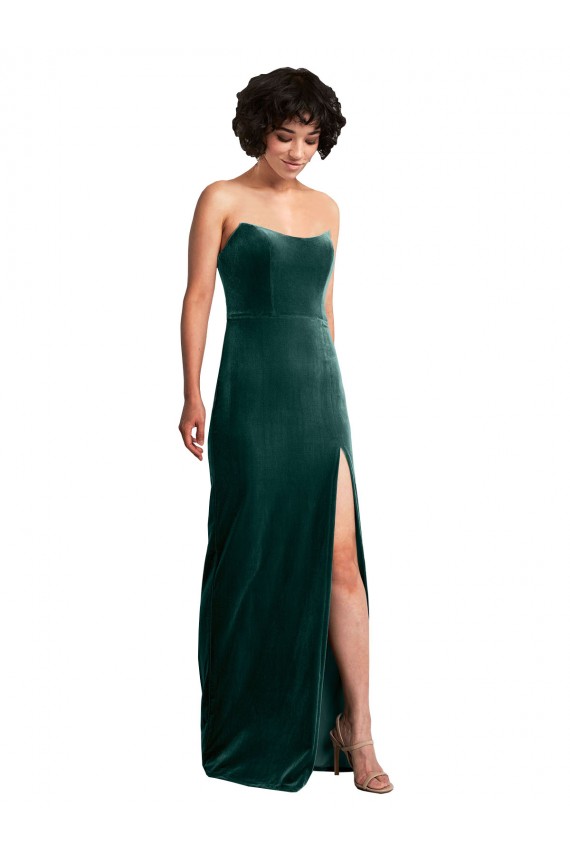 Sleeveless Dark Green Low Back Sheath Strapless Black Tie Evening Gown / Prom Dress / Bridesmaid Dress Mississauga