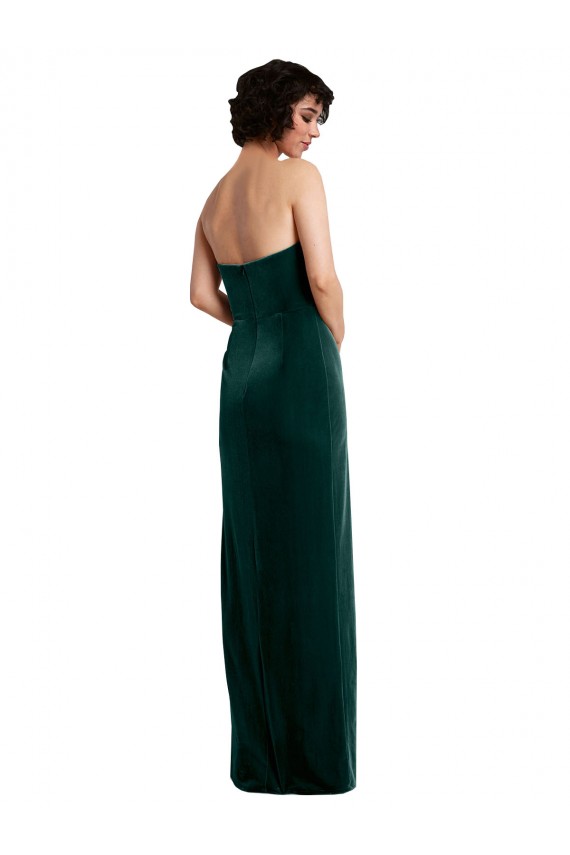 Sleeveless Dark Green Low Back Sheath Strapless Black Tie Evening Gown / Prom Dress / Bridesmaid Dress Mississauga
